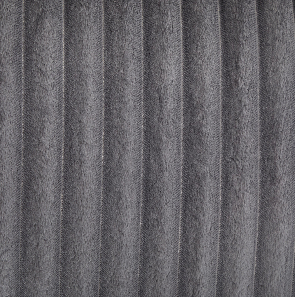 Poltrona lounge rotonda in velluto a coste grigio scuro con pouf e 5 cuscini