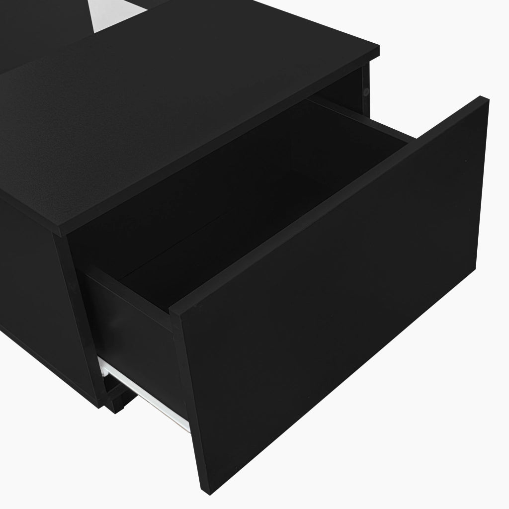Tavolino da salotto 100 × 50 × 35,5 cm con LED controllabile tramite app 2 cassetti vetro nero in truciolare