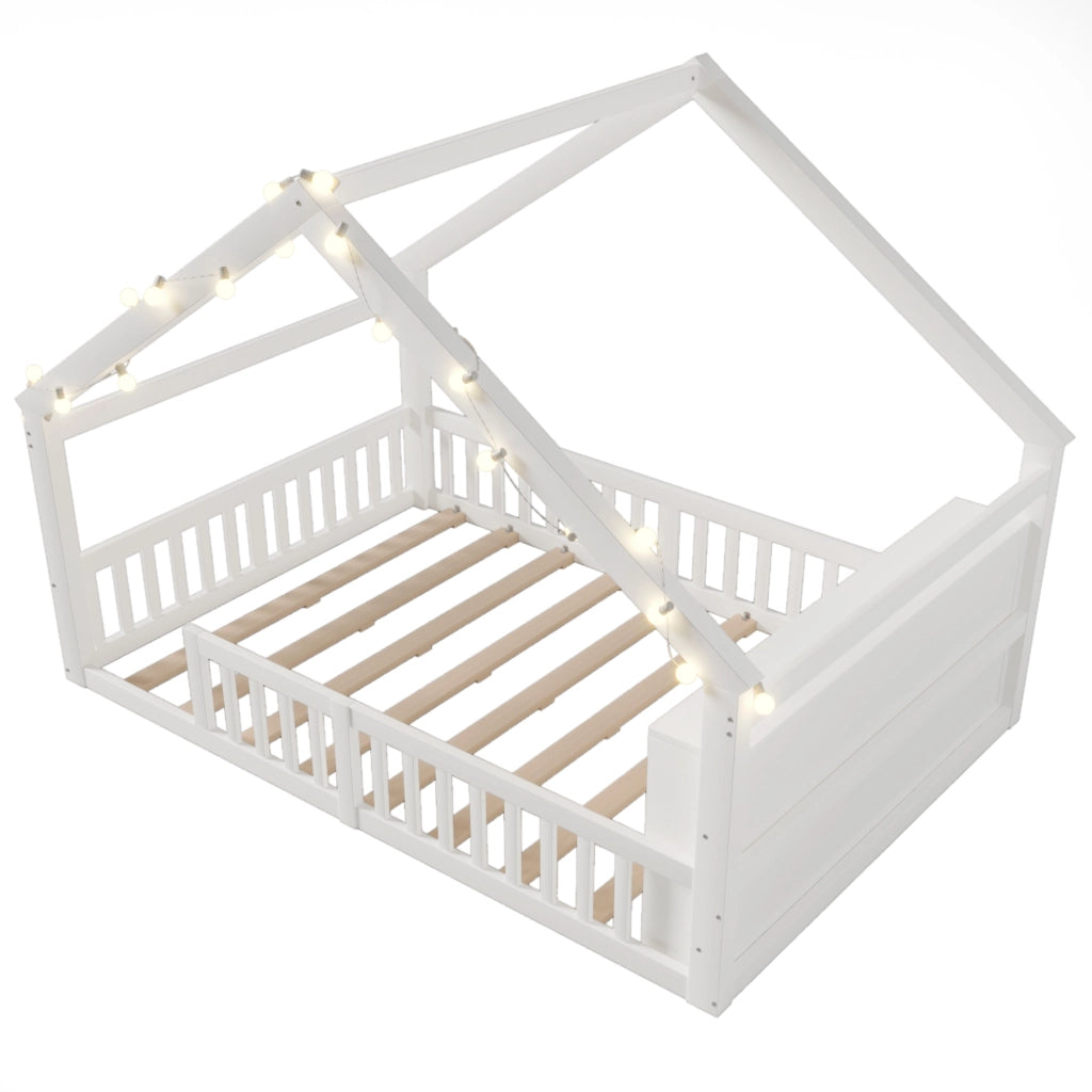 Letto casetta bianco per bambini 140 x 190 cm