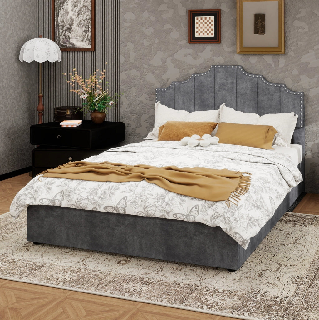 Letto imbottito grigio 140 x 200 cm con materasso incluso