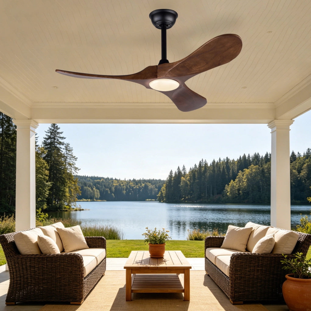 Ventilatore da soffitto con luce 42 pollici (106 cm), nero e noce scuro, telecomando