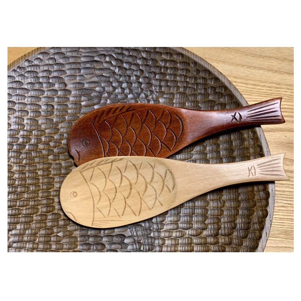 Set di 2 cucchiai da riso in legno a forma di pesce, resistenti, dimensioni 19,8 x 6,7 cm