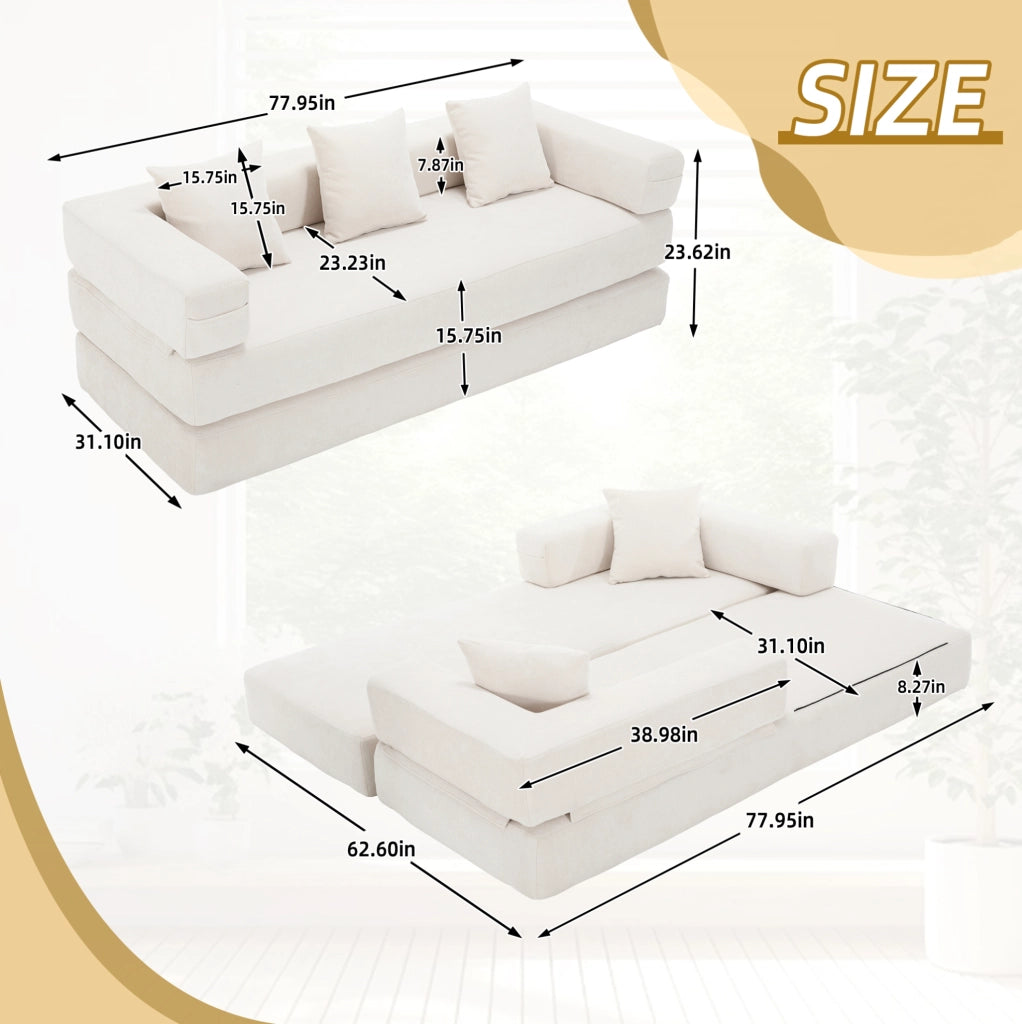Modulo divano componibile in ciniglia beige con tasche laterali
