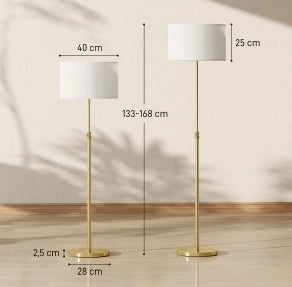 Lampada da terra dorata regolabile con telecomando e paralume effetto lino