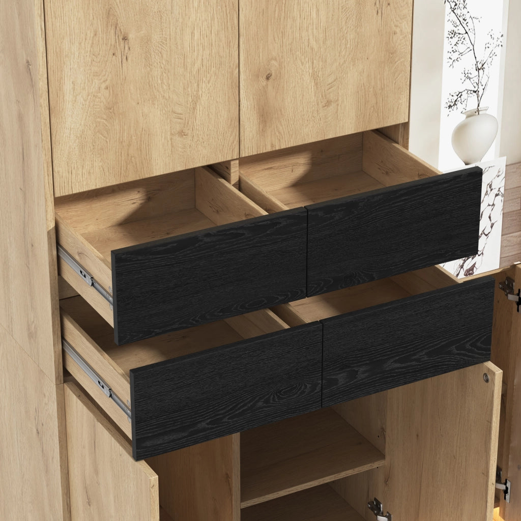 Armadio con specchio e illuminazione LED in MDF naturale