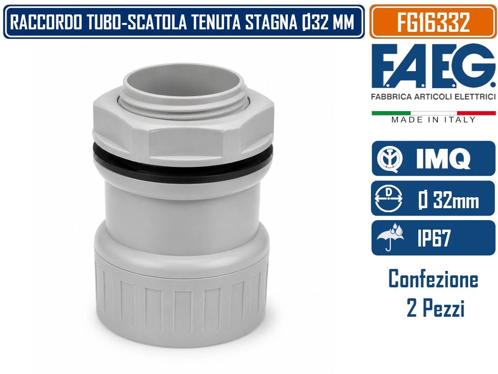 CONFEZIONE 2 PEZZI RACCORDO TUBO - SCATOLA PASSO METRICO M32x1,5 TENUTA STAGNA IP67 PER TUBO RIGIDO Ø 32MM RAL7035