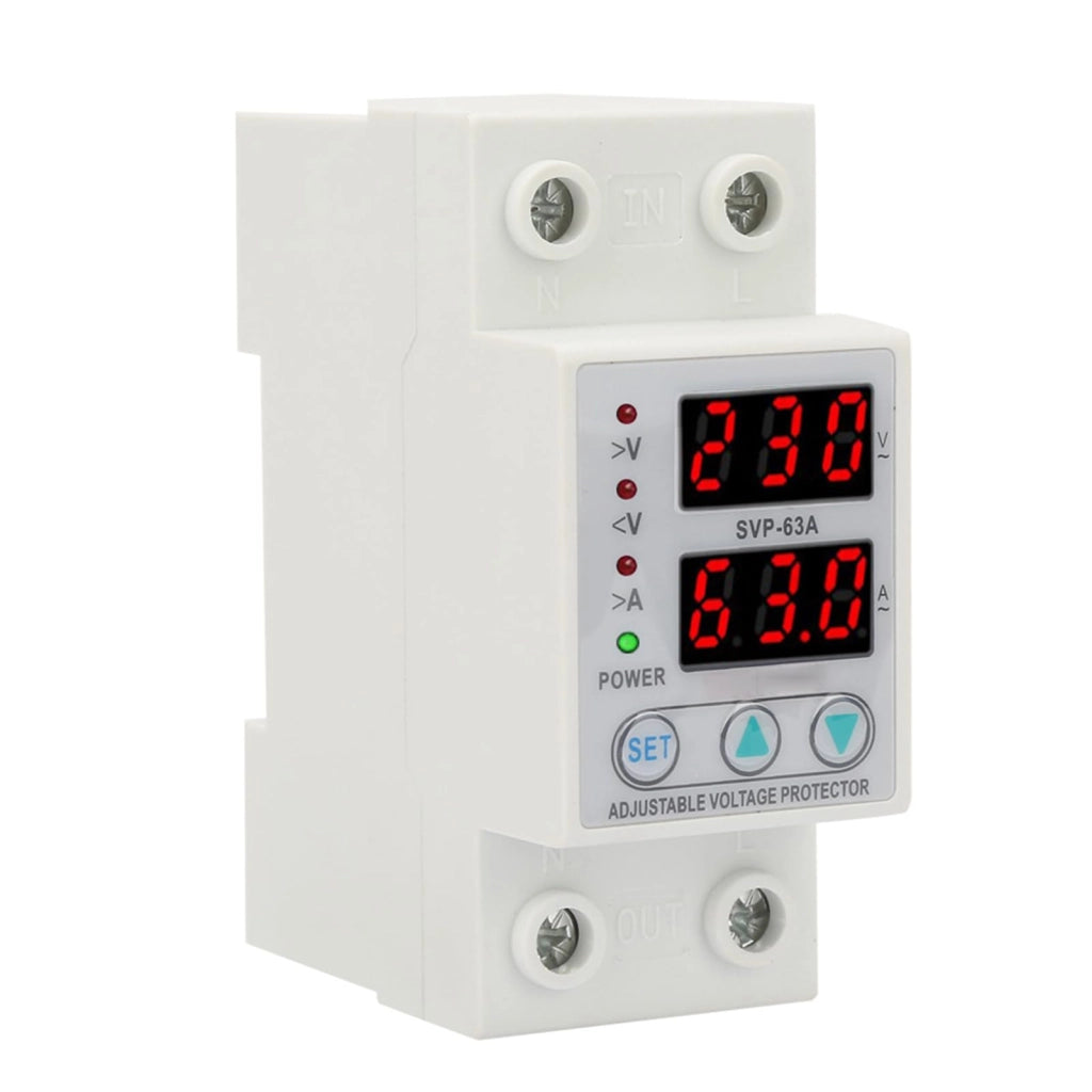 Dispositivo di protezione da sovratensione e sovracorrente SVP-63A, con doppio display a LED, 230 V
