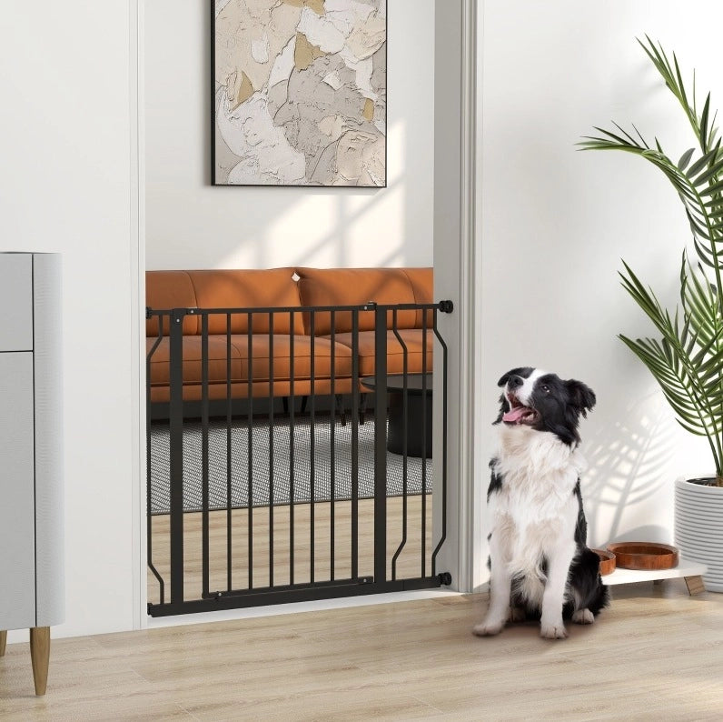 Cancello di sicurezza per cani 75-95 cm, h 76 cm, nero, montaggio a pressione