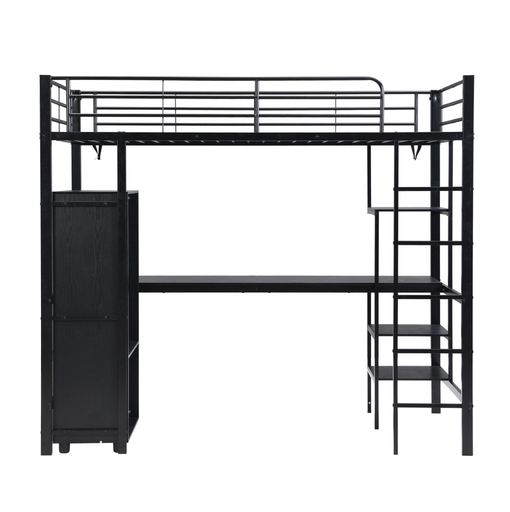 Letto a castello in ferro nero con scrivania e armadio integrati, 90x200 cm, per bambini e adolescenti