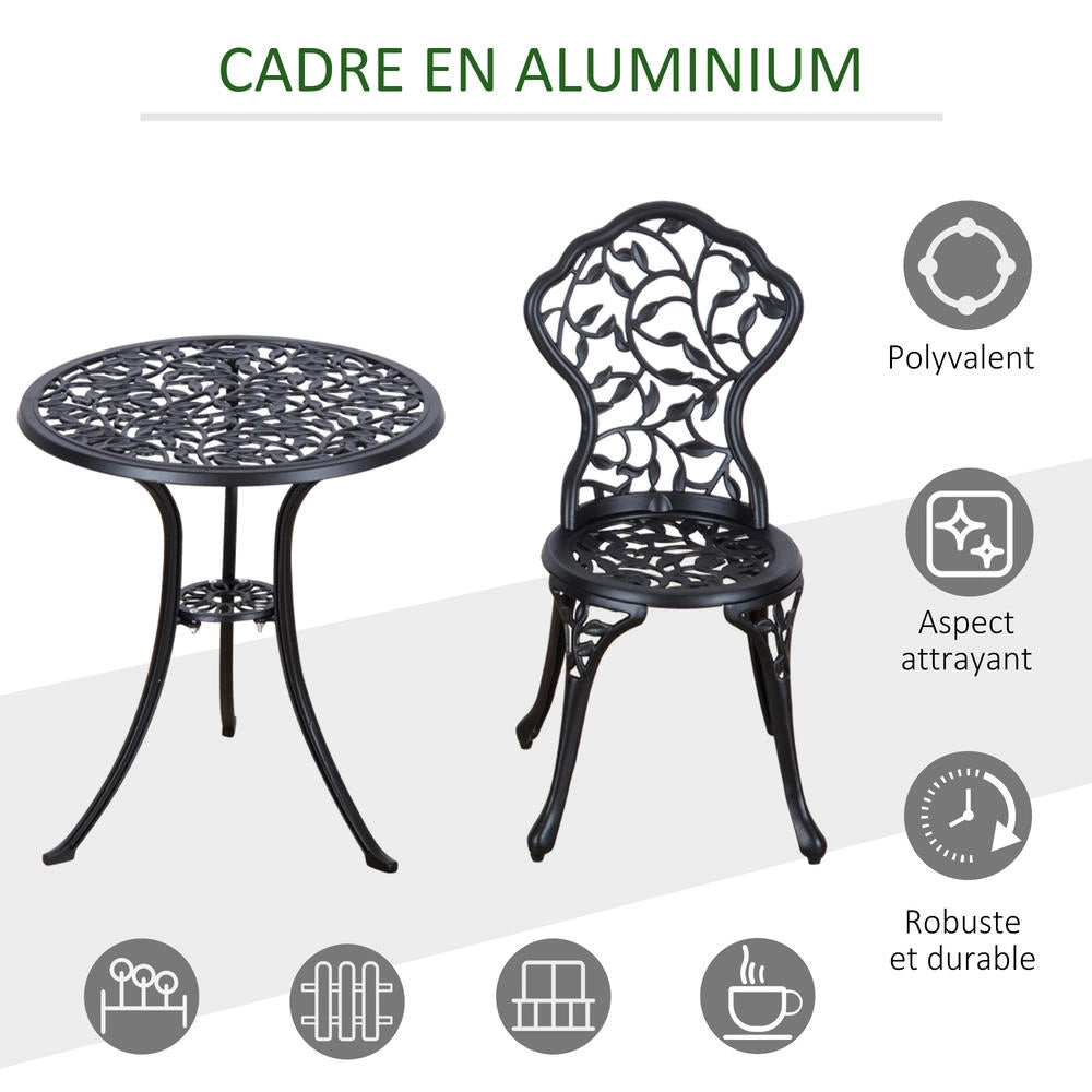 Set bistrot 3 pezzi da giardino con 1 tavolo rotondo e 2 sedie stile antico, per balcone e terrazzo, robusto e resistente, nero