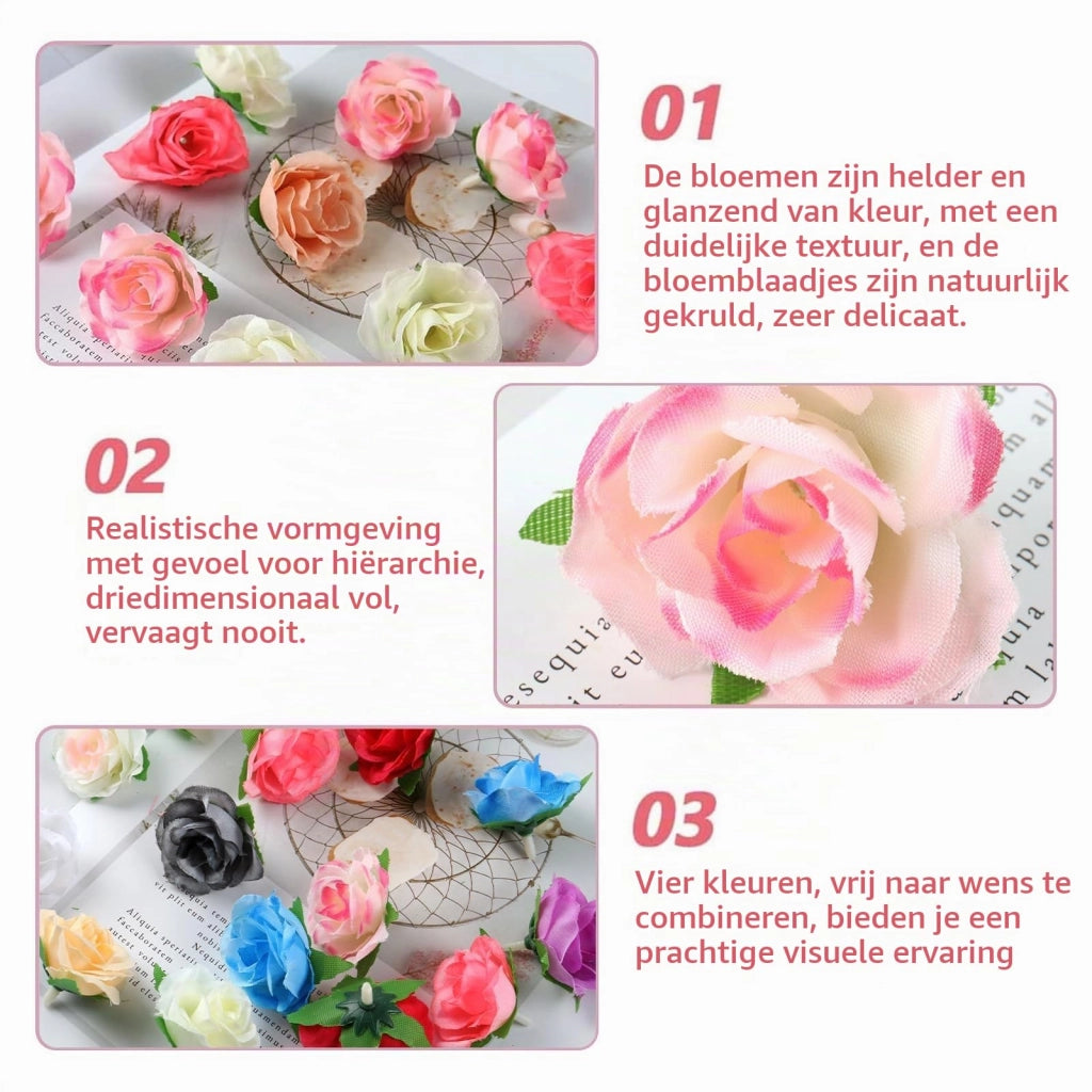 80 teste di rose artificiali in seta, multicolore, di 3 cm di diametro