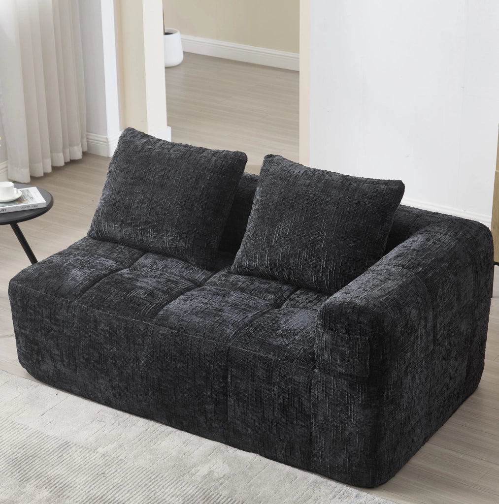 Divano a 2 posti 158x90x60 cm in ciniglia nera, senza montaggio, tasche laterali
