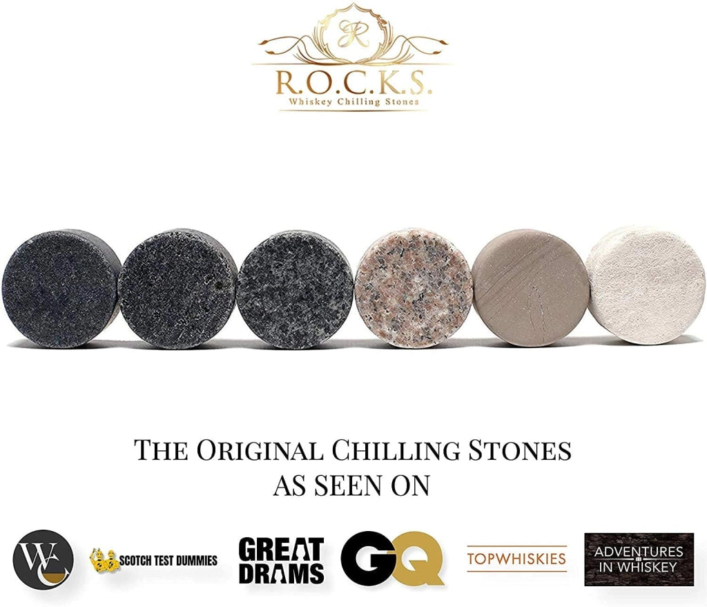 Set di pietre refrigeranti per whisky e bicchieri in cristallo – 6 pietre in granito, 315 ml
