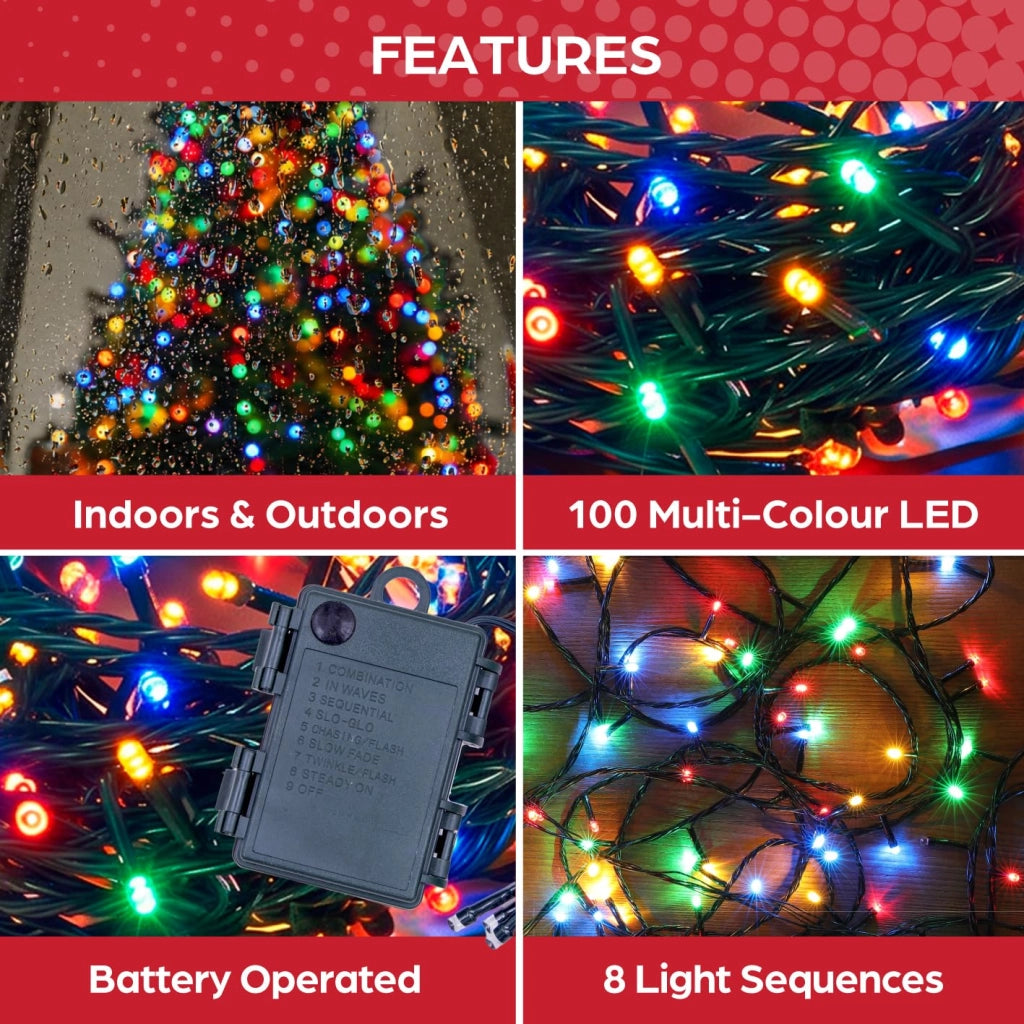 Catena luminosa a LED, 100 LED, 9,9 metri, alimentata a batteria, 8 modalità
