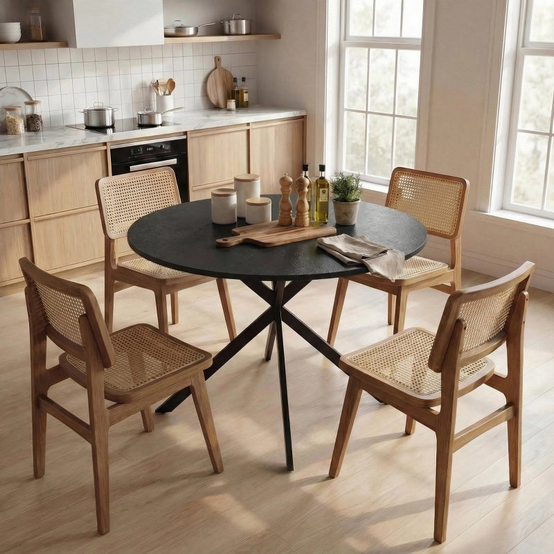 Tavolo da pranzo 4 posti con gambe in acciaio regolabili per cucina in legno nero diametro 100 cm