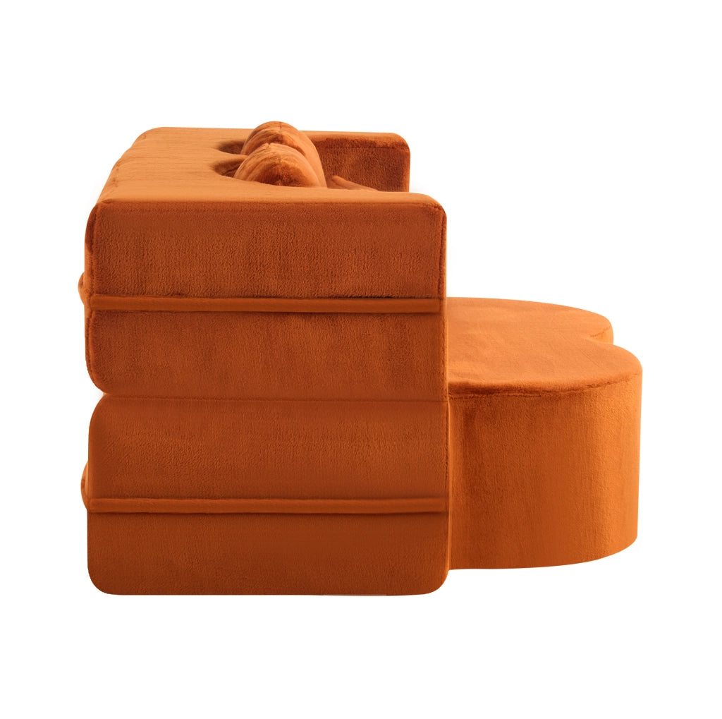 Divano letto da terra IVMEU pieghevole arancione con 4 cuscini, rivestimento in tessuto peluche