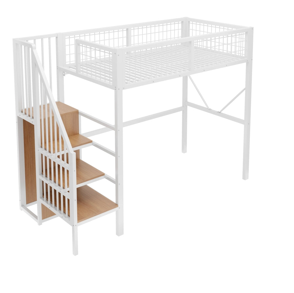 Letto a soppalco in metallo 90x200 cm con LED, bianco