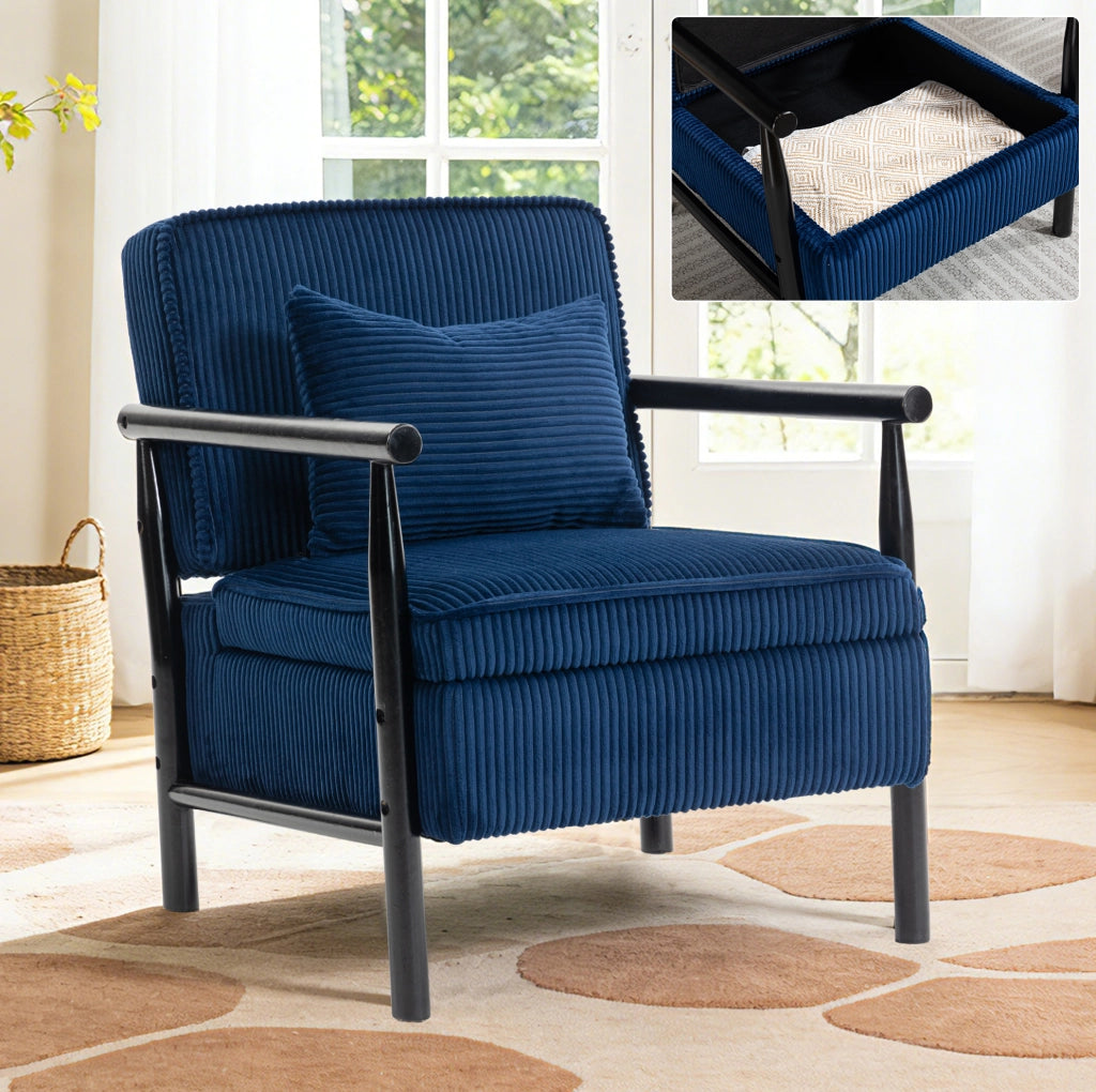 Poltrona da lettura 80x61x71,9 cm in velluto blu con cuscino lombare