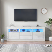 Mobile TV in truciolato bianco lucido da 160x35x60 cm con LED controllabili via app per TV fino a 70 pollici