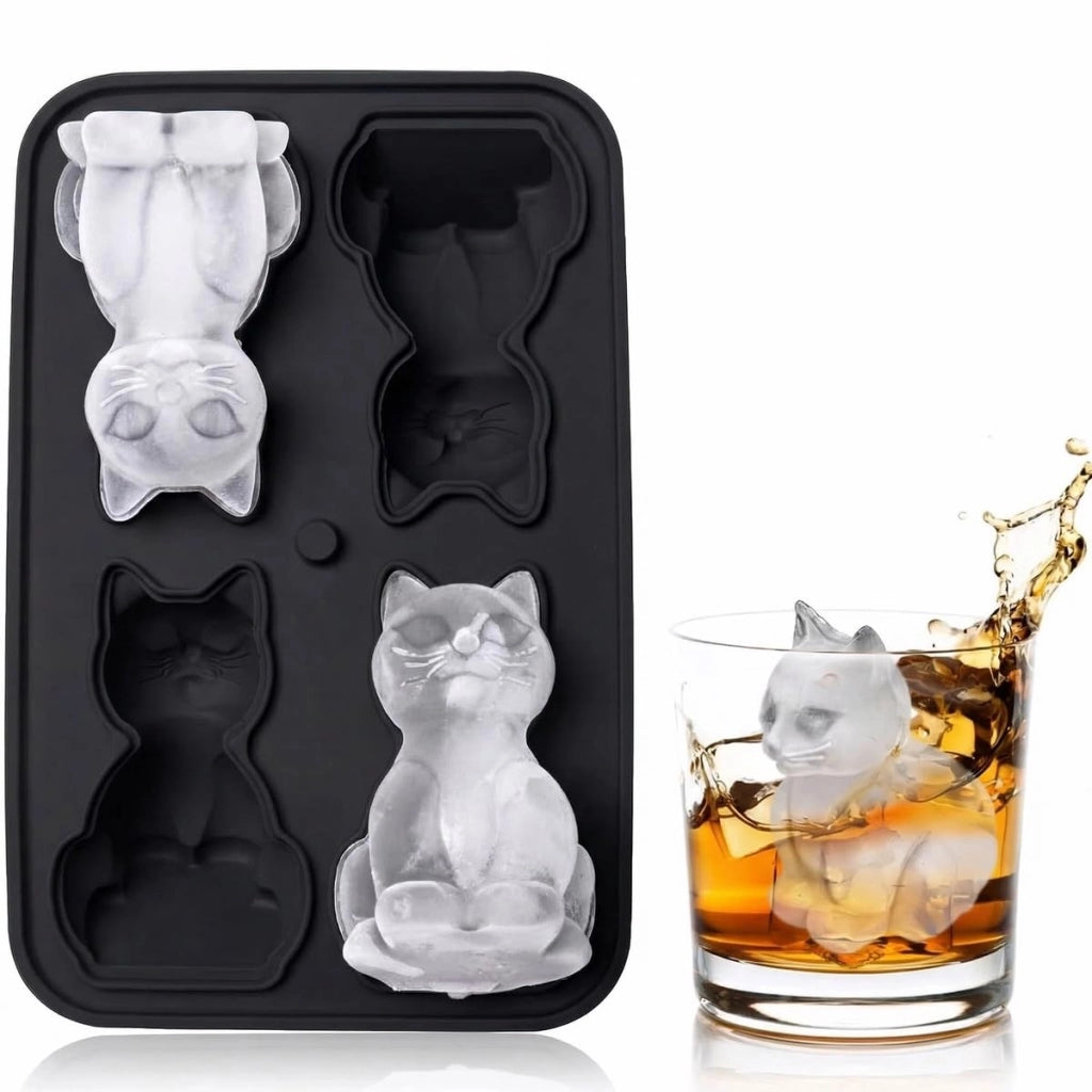 Stampo in silicone a forma di gatto 3D per cubetti di ghiaccio, dimensioni 7,1 cm, ideale per whisky e cocktail