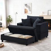 Chaise longue nera in tessuto a coste con vano contenitore