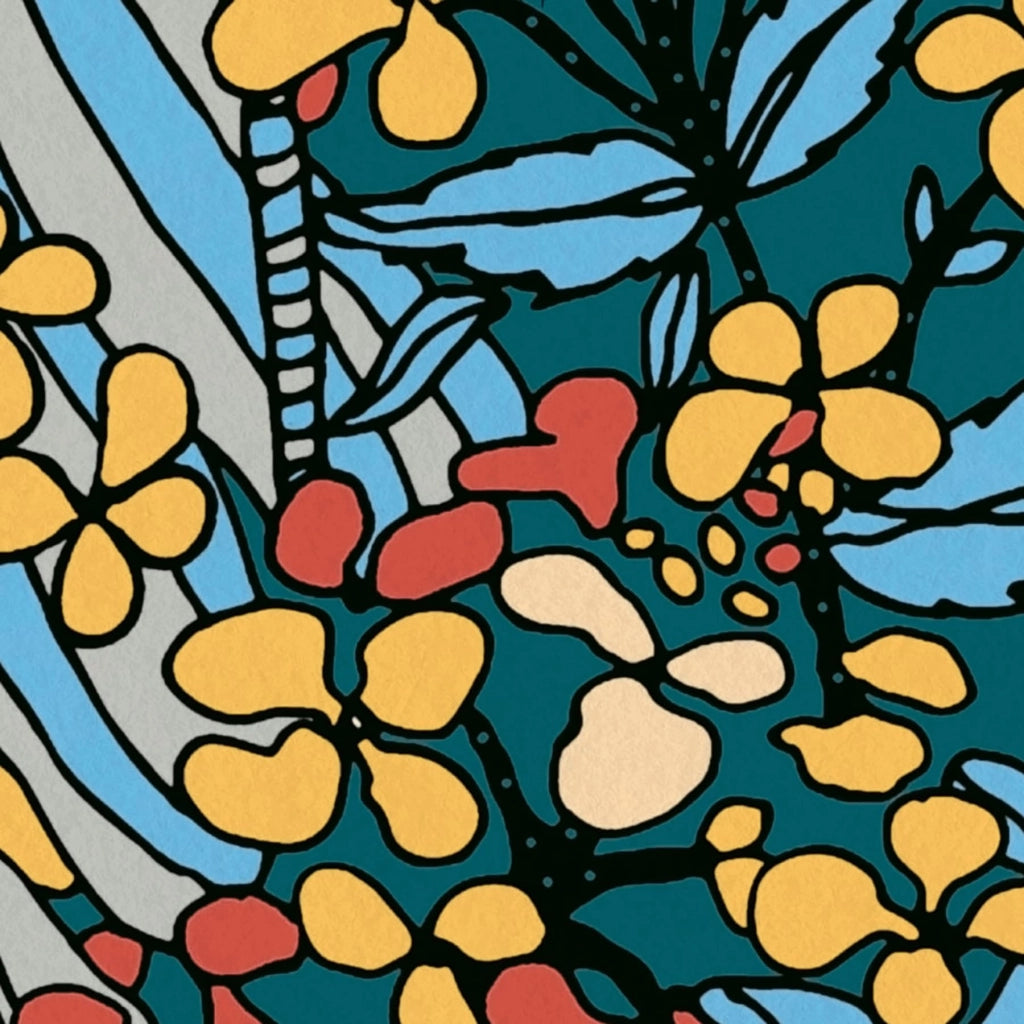 Tappezzeria in tessuto non tessuto Floral Impression, 10,05 m x 0,53 m, multicolore, blu, arancione, certificata FSC Mix, marchio di qualità RAL 479