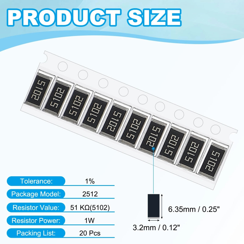 Set di resistenze SMD 2512, 20 resistenze da 51 kΩ, tolleranza 1%, potenza 1W