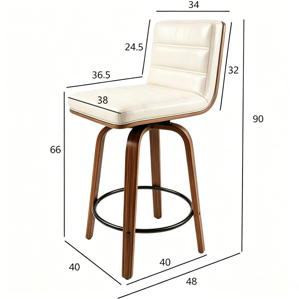 Sgabello da bar color crema con rivestimento in similpelle e gambe in faggio
