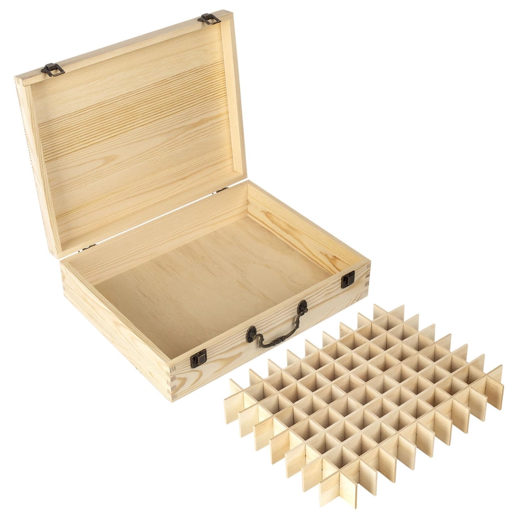 Organizzatore in legno per 80 flaconi di oli essenziali, dimensioni 35,5 x 28 x 9,5 cm