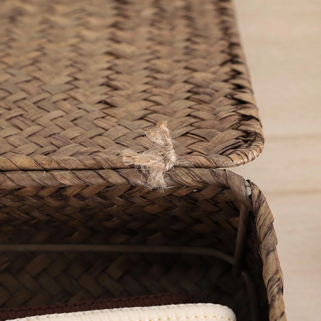 Cesti di vimini di mare, set da 2, con coperchio, rettangolari, color marrone