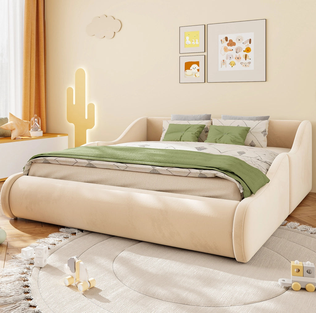 Letto imbottito per bambini 140 x 200 cm beige con sponde laterali