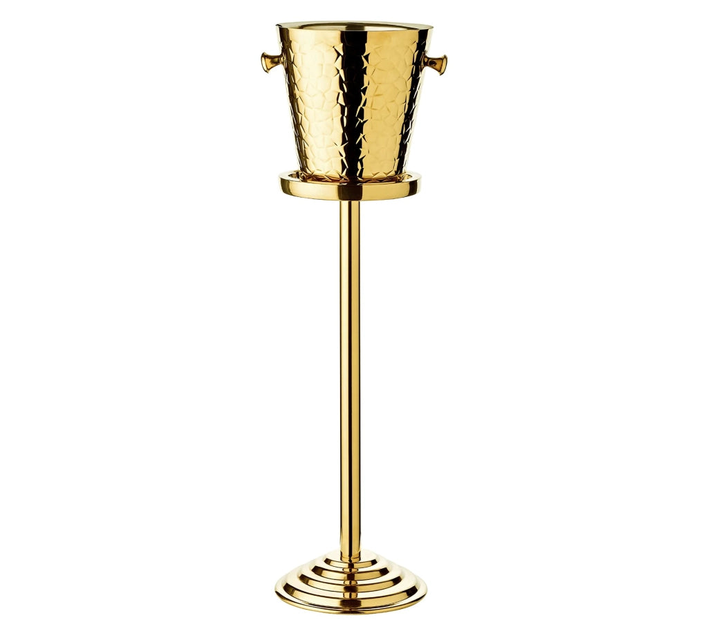 Portabottiglie per champagne Capri, con base, color oro, diametro 22 cm, altezza 83 cm