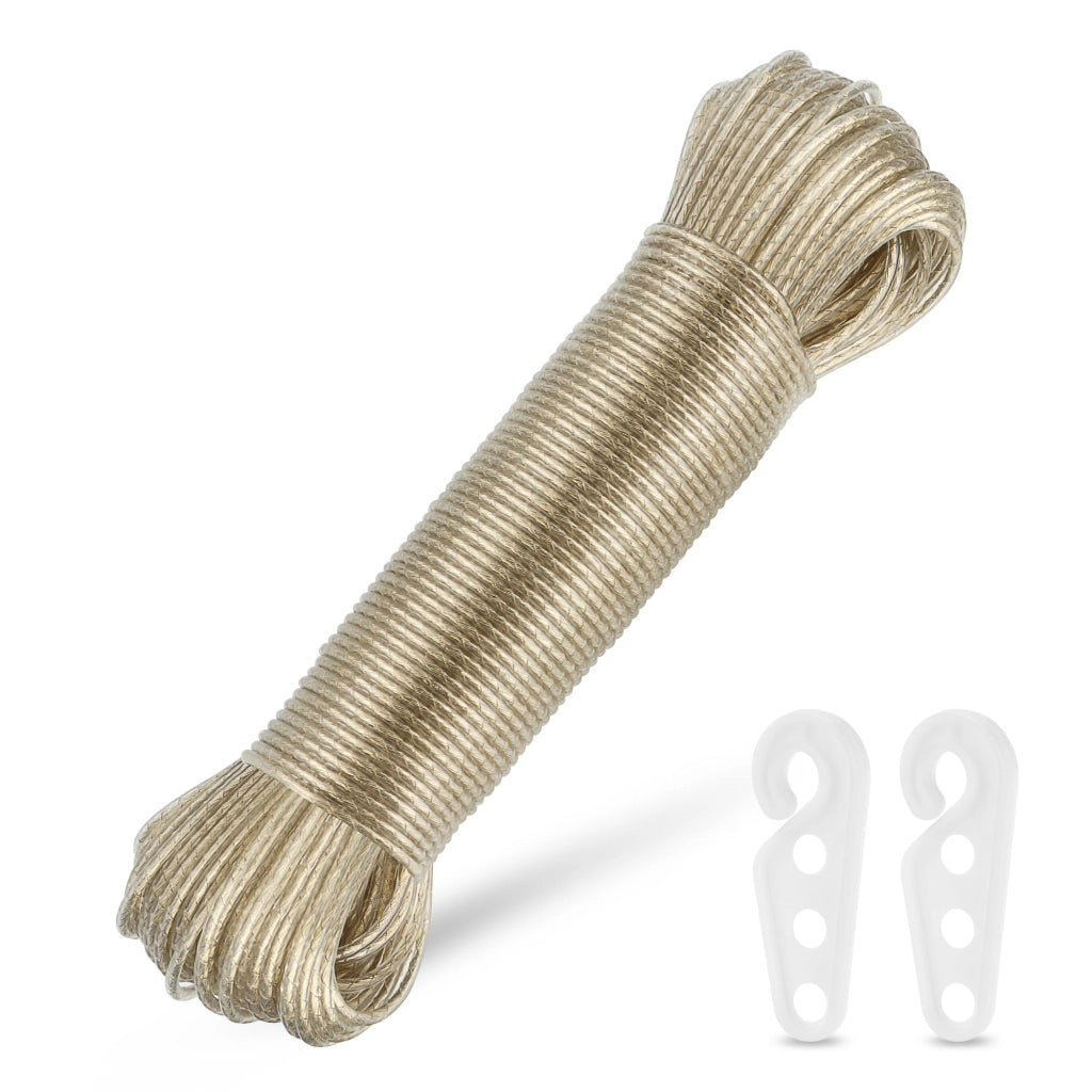 Corda per stendere i panni, lunghezza 50 metri, con anima in acciaio, color oro, diametro 3 mm, resistente fino a 120 kg