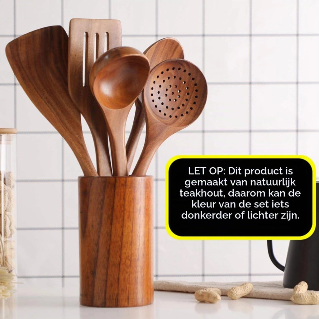 Set di 2 spatole in legno di teak, realizzate a mano, resistenti ai graffi e al calore