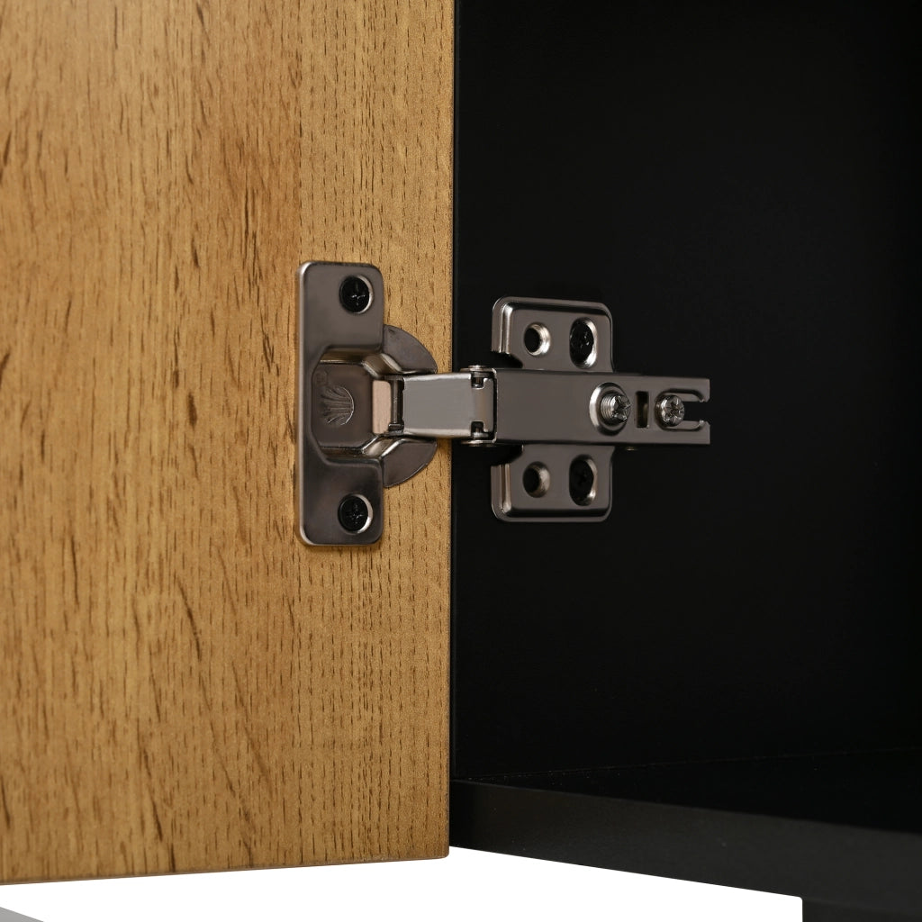 Credenza 160 × 40 × 72 cm con ripiano regolabile in pannello di particelle nero e legno per soggiorno e sala da pranzo