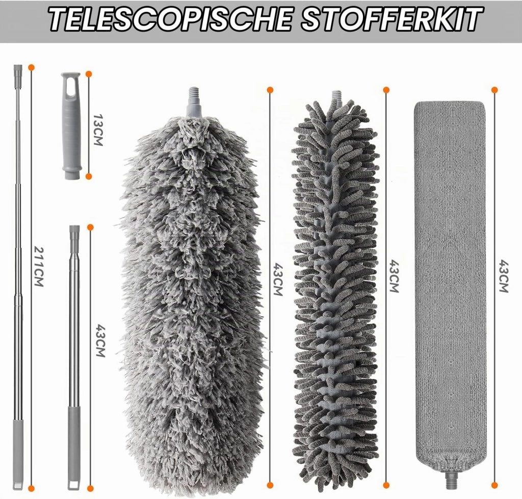 Set di panni in microfibra per la pulizia della polvere, telescopici da 87 a 280 cm, composto da 5 pezzi, lavabili