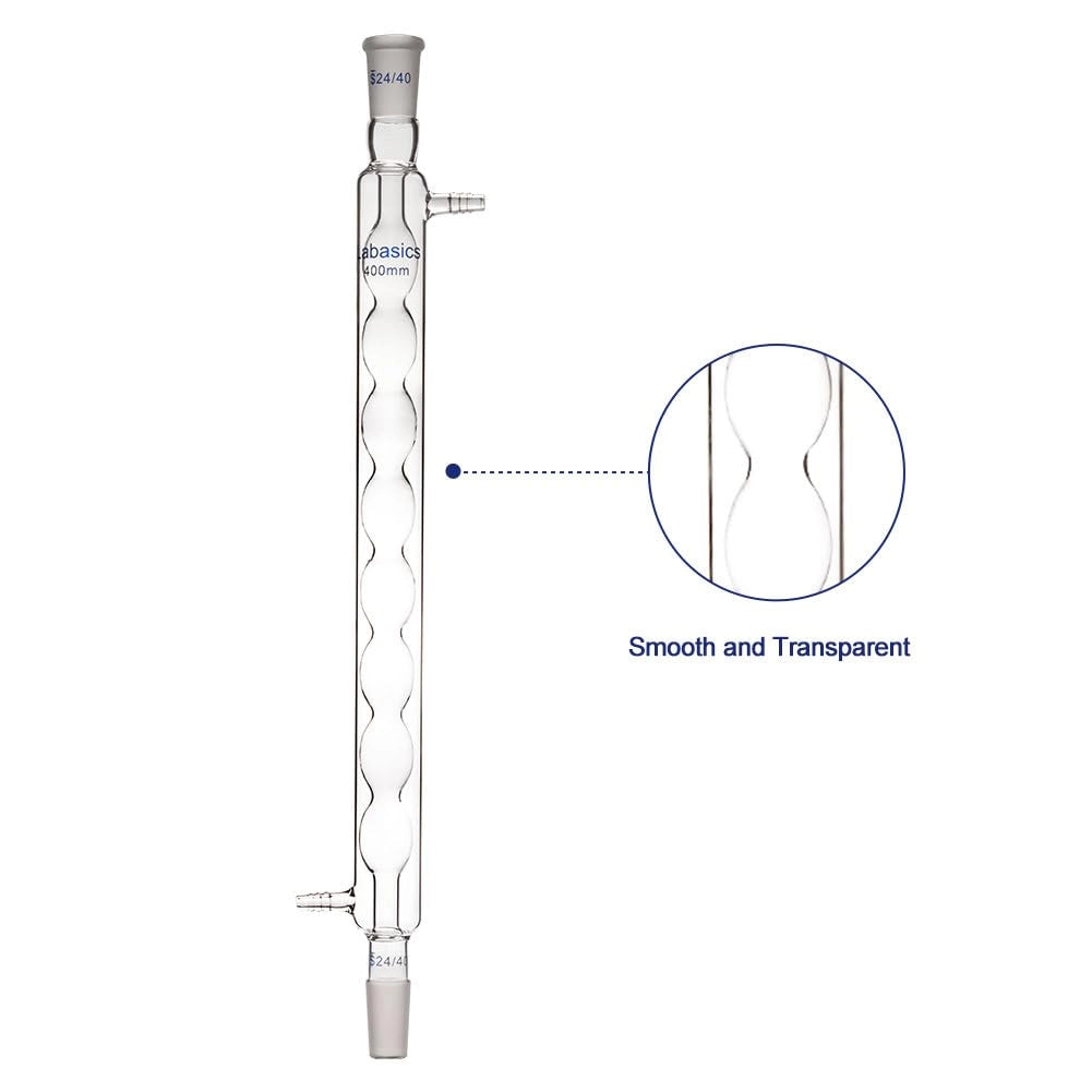 Condensatore Allihn, in vetro borosilicato, attacco 24/40, lunghezza 400 mm, per uso di laboratorio