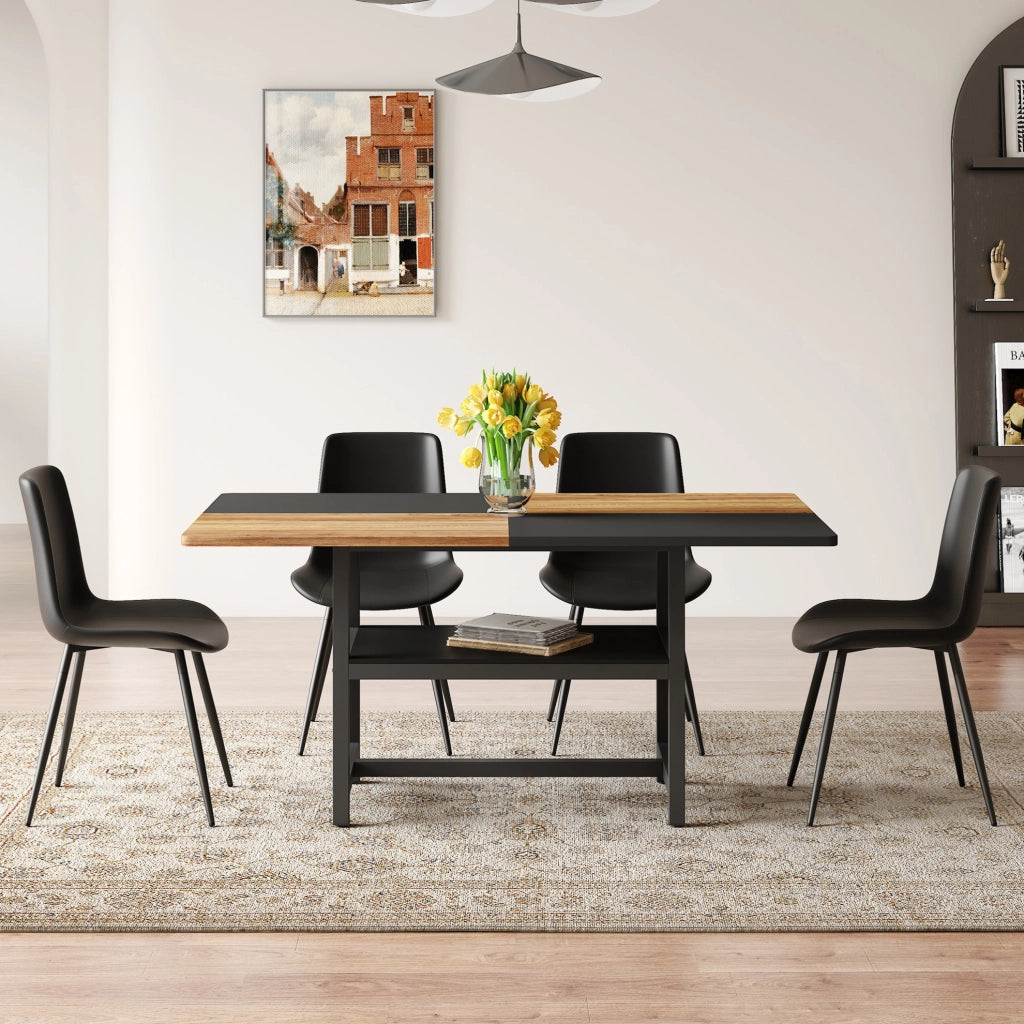 TAVOLO da pranzo 160 cm con 4 sedie, MDF e metallo, marrone e nero, set da 5 pezzi