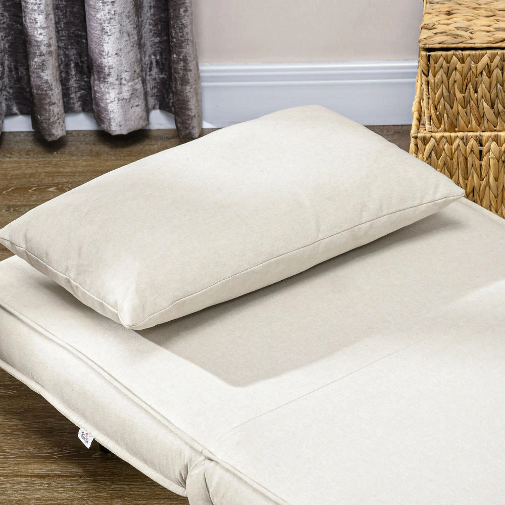 Poltrona letto pieghevole in tessuto effetto lino crema con schienale regolabile in 6 posizioni, salvaspazio portata 120 kg