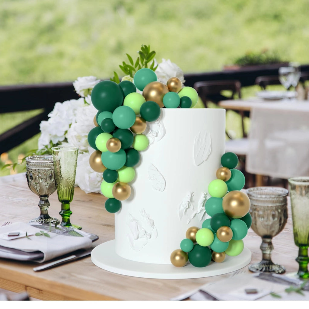 75 sfere in schiuma, 4 dimensioni, verde e oro, per decorazioni di torte