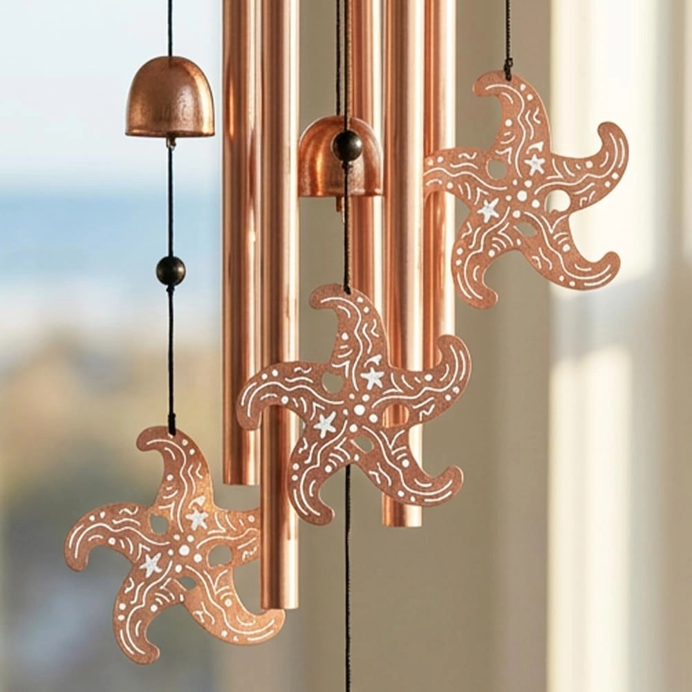 Campanello a vento in metallo con stelle marine, 85 cm, ideale per giardino e terrazza