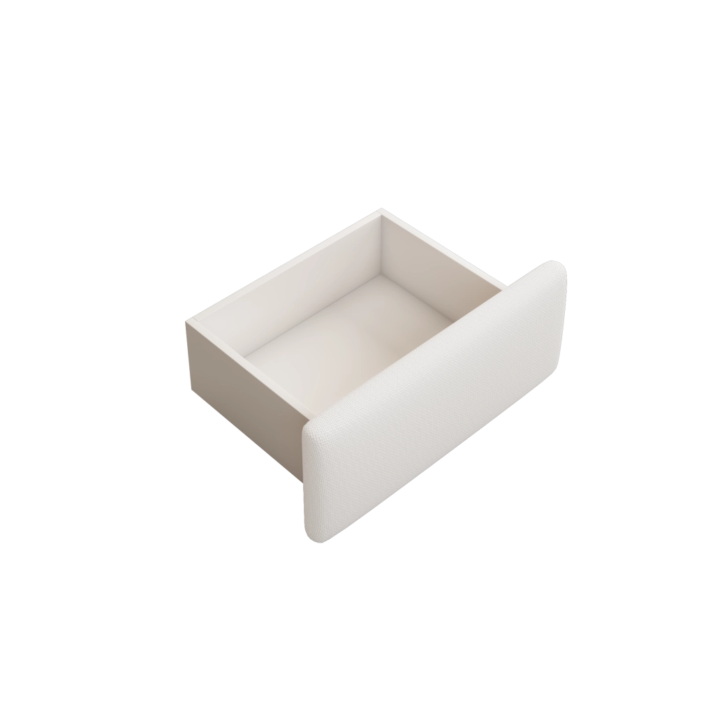 Letto imbottito 140x200 cm senza testiera con contenitore idraulico, 2 cassetti, bianco