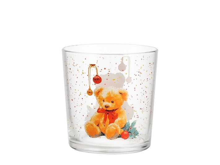 Set 3 Bicchieri Treasure in Vetro da 35 cl – Bicchieri Acqua con Decorazione Orsetto Natalizio, Ideali per Tavola, Bevande e Idee Regalo di Natale H&H