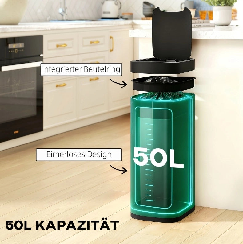Pattumiera con sensore da 50 l in metallo verde scuro