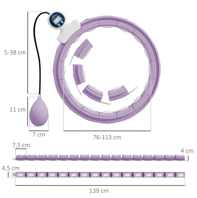 Hula hoop adulto 76-113 cm plastica viola con palla pesata e contatore digitale