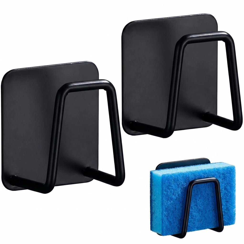 Set di 2 supporti per spugne, 5x5 cm, adesivi, acciaio inossidabile, colore nero