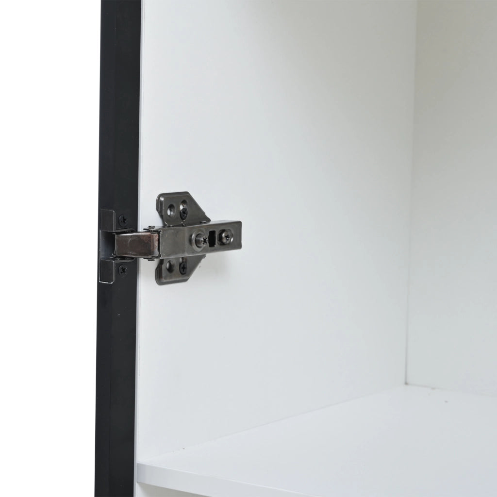 Vetrina alta 80x34x200 cm con luci LED, 2 ante e 2 cassetti. Mobile da soggiorno bianco per libri e oggetti, ripiani espositivi.