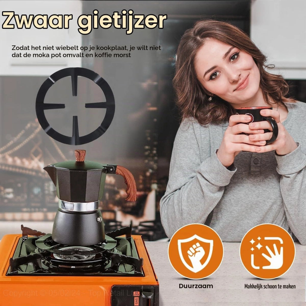 Anello adattatore in ghisa, nero, diametro 13,3 cm, per caffettiere Moka