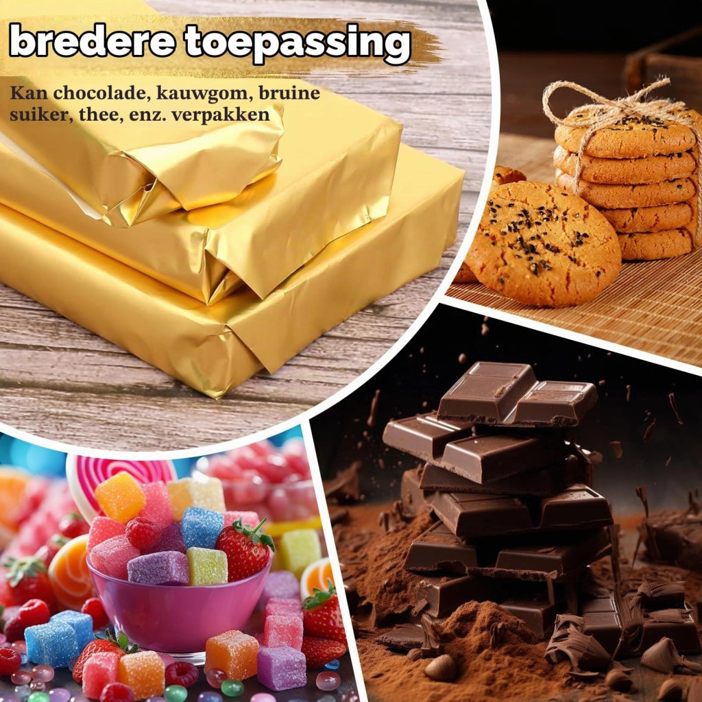 100 fogli di alluminio dorati, dimensioni 19x16 cm, per cioccolatini e caramelle