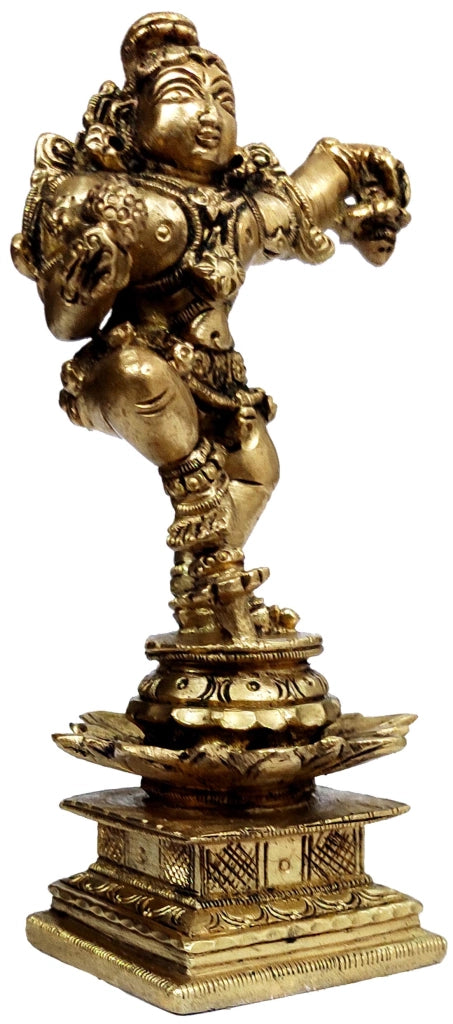Statua in ottone raffigurante Krishna che danza, altezza 5 pollici, realizzata a mano